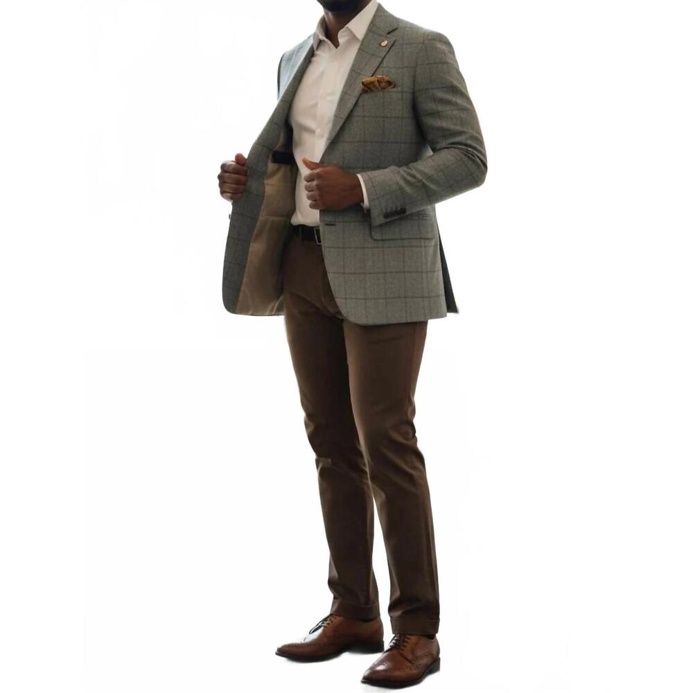 NEW HART SCHAFFNER MARX men's two button windowpane suit in olive brown
